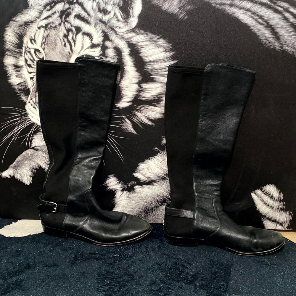 Coach Liza A8794 Riding Boots Women's 8.5B Black Leather Knee High Block Heel